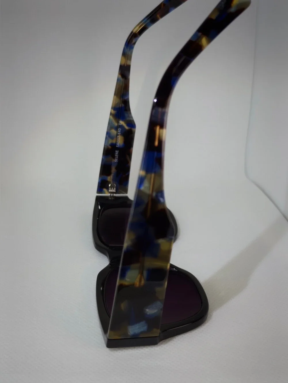 Selene. Classic Black Square Women's Sunglasses. Blue Marbled.